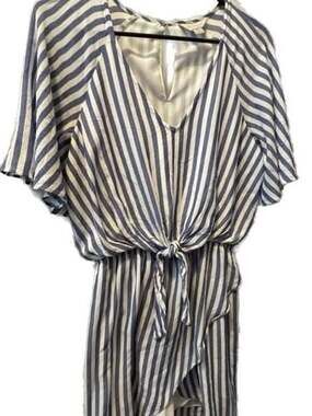 Belle & Sky Striped Dress XS Blue White Tie Front Faux Wrap Tulip Hem Summe JcPe